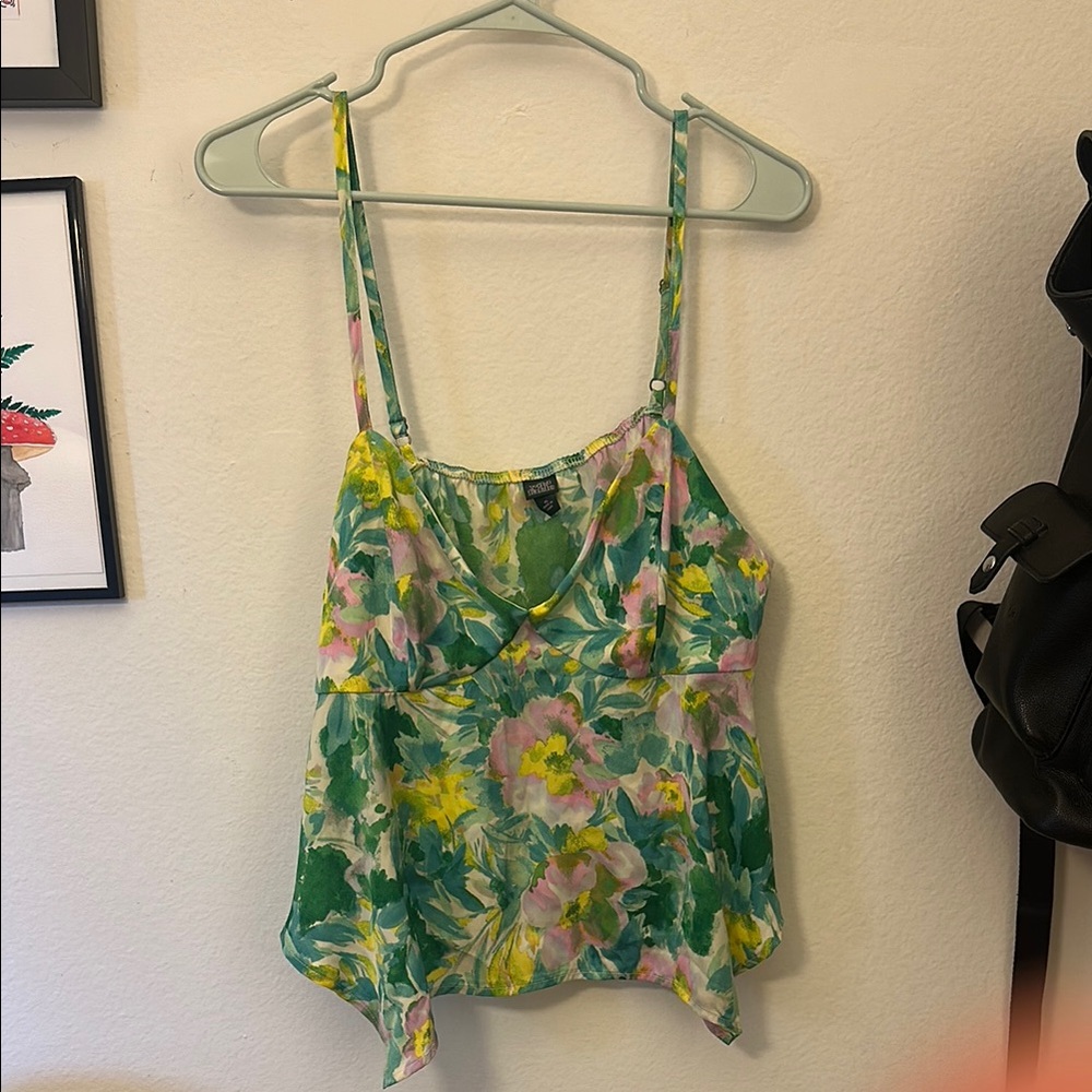 Wild Fable Green and Yellow Asymmetrical Tie Front Camisole